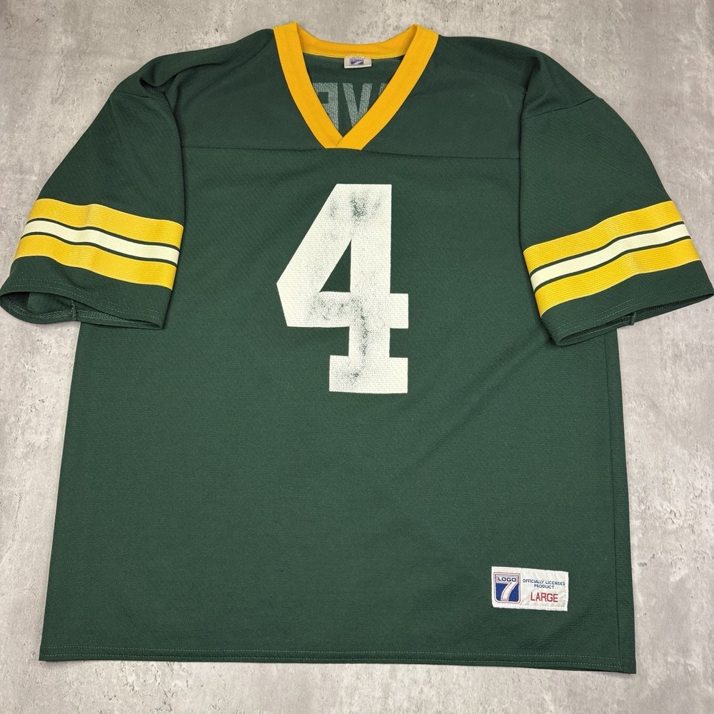VINTAGE Green Bay Packers Jersey Mens L Green Logo 7 Brett Favre #4 NFL 90s